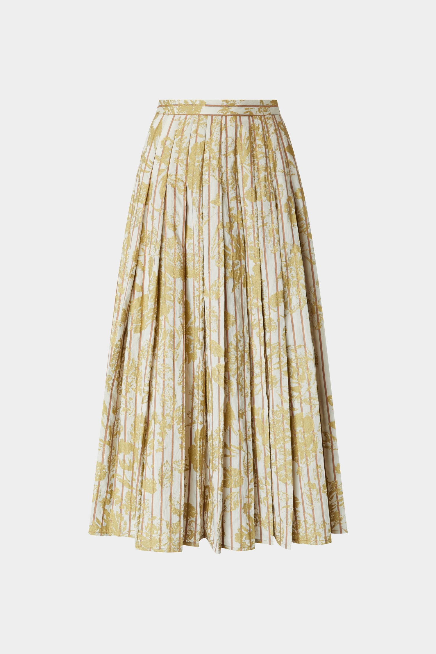 Gold Floral Pleated Midi Skirt