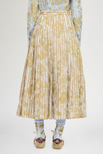 Gold Floral Pleated Midi Skirt