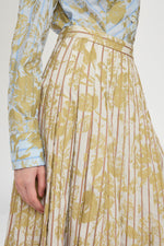 Gold Floral Pleated Midi Skirt