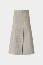 A-Line Skirt in Micro Check and Camel Pinstripe