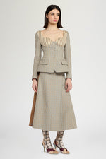 A-Line Skirt in Micro Check and Camel Pinstripe