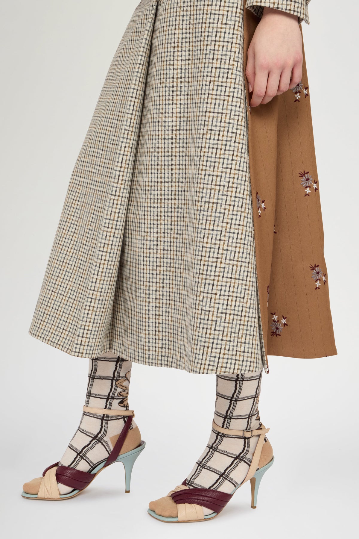 A-Line Skirt in Micro Check and Camel Pinstripe