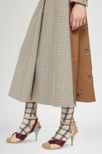 A-Line Skirt in Micro Check and Camel Pinstripe