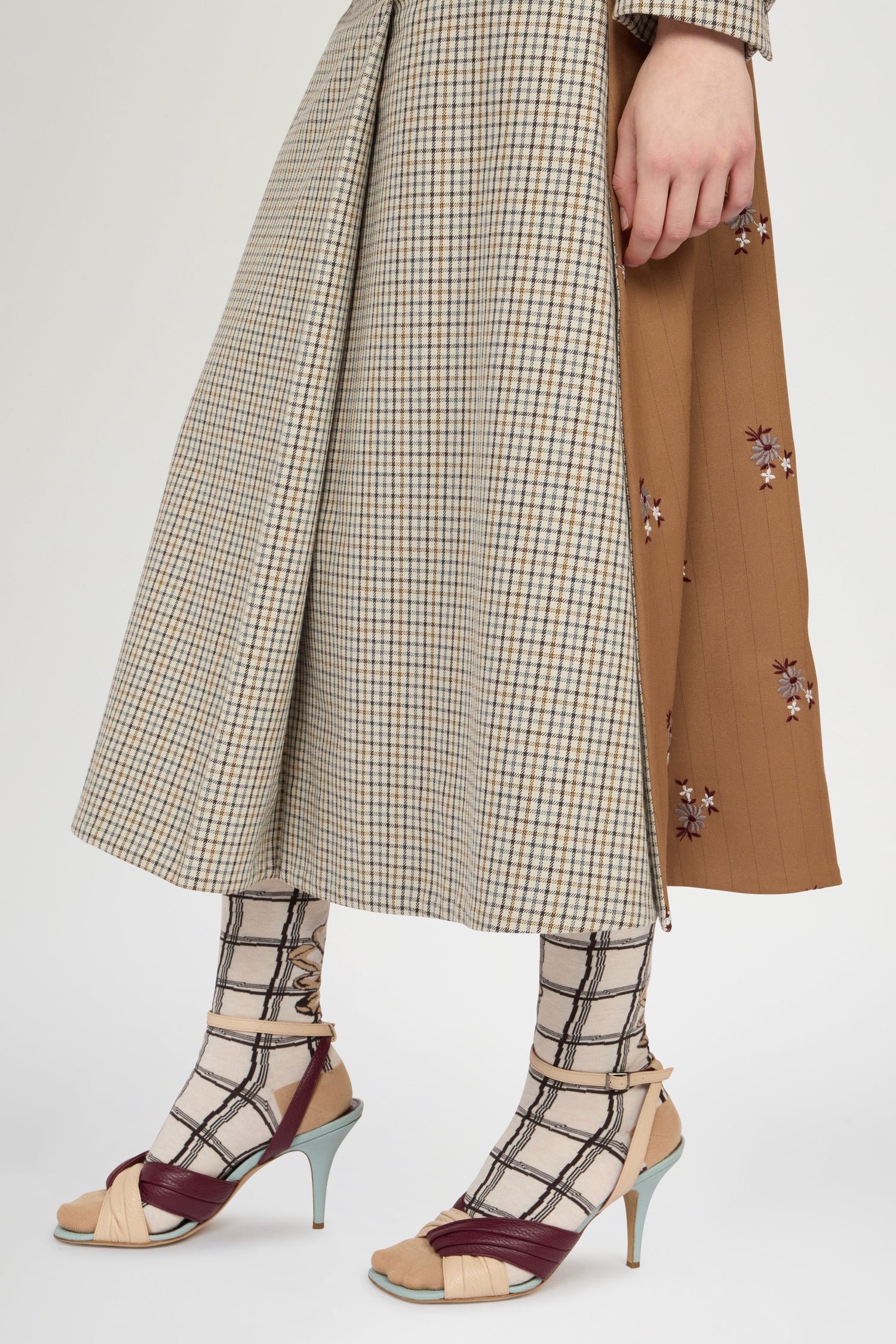 A-Line Skirt in Micro Check and Camel Pinstripe