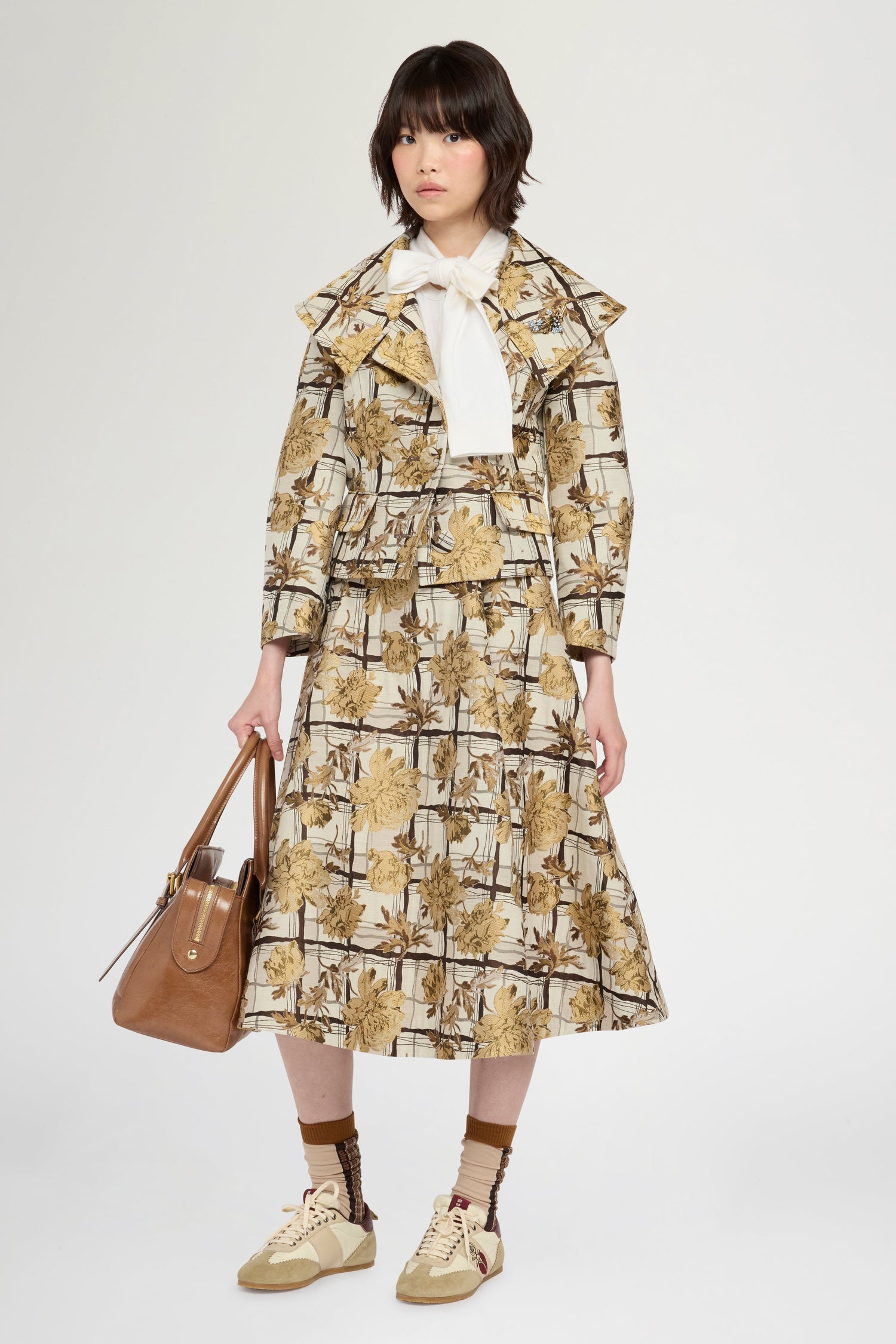 Midi Full Skirt in Floral Brocade