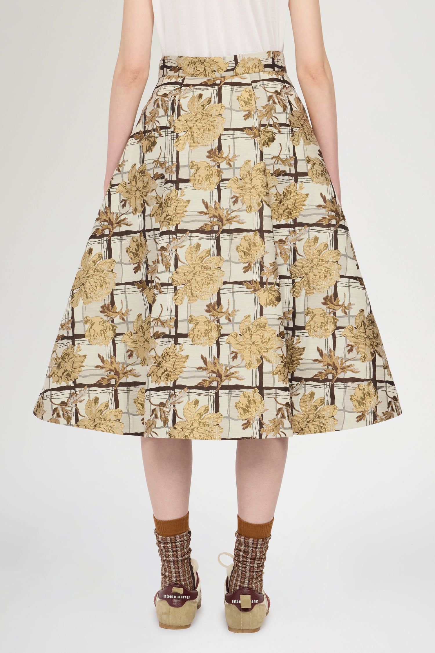 Midi Full Skirt in Floral Brocade