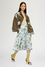 Printed Taffeta Midi Skirt with Sunray Pleats
