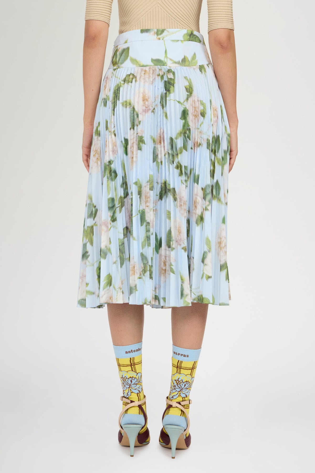 Printed Taffeta Midi Skirt with Sunray Pleats