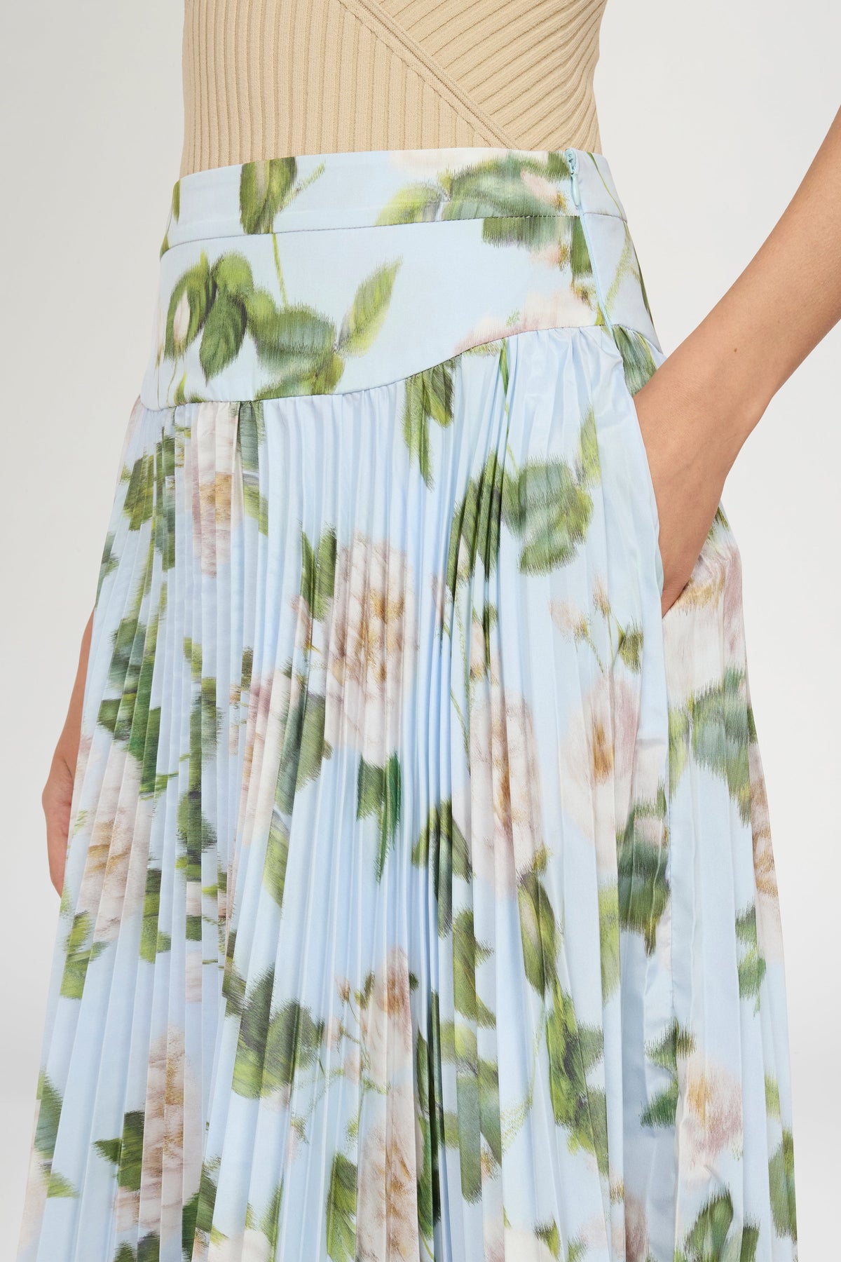 Printed Taffeta Midi Skirt with Sunray Pleats