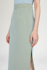 Slim-Fit Checked Midi Pencil Skirt with Side Slits