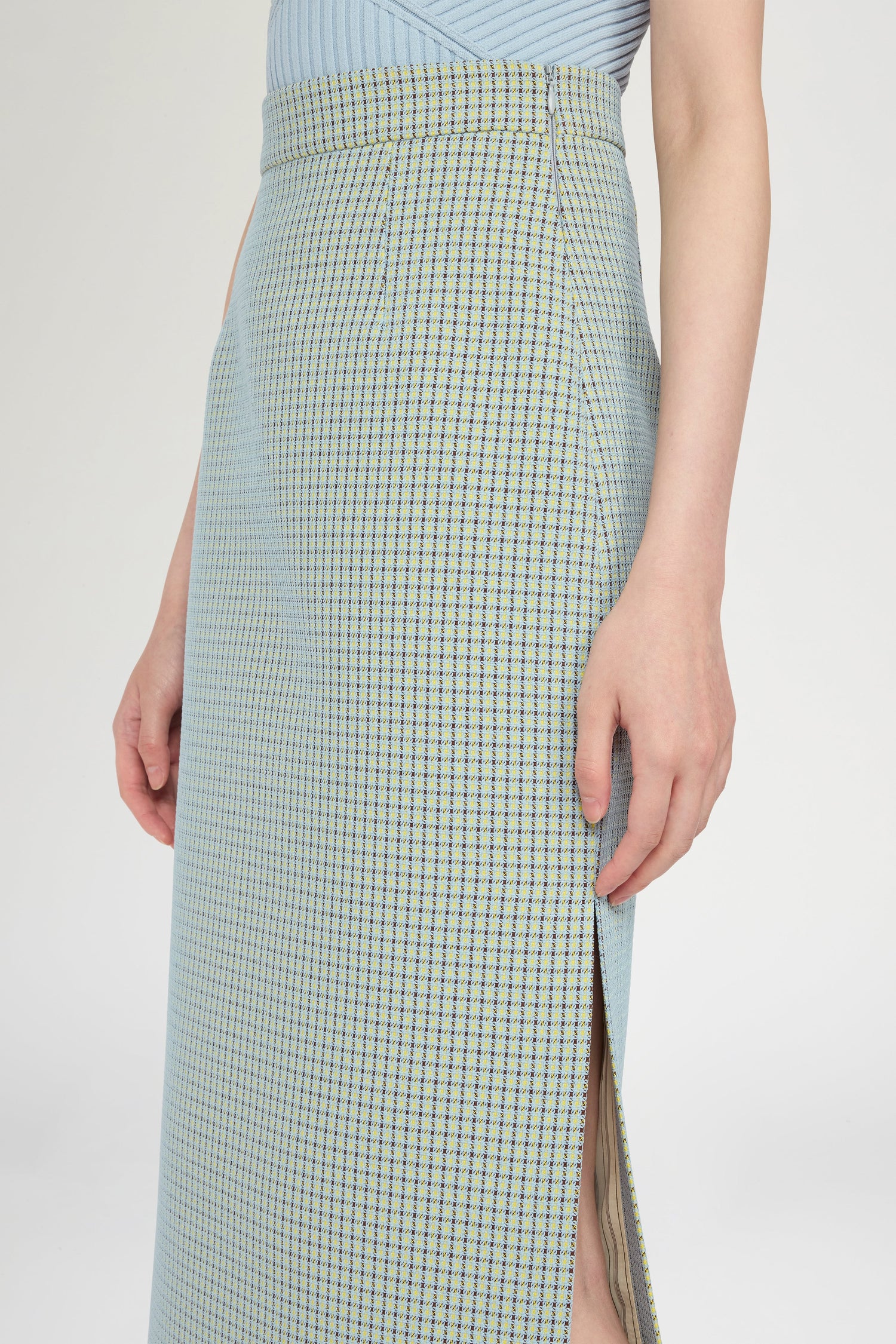 Slim-Fit Checked Midi Pencil Skirt with Side Slits