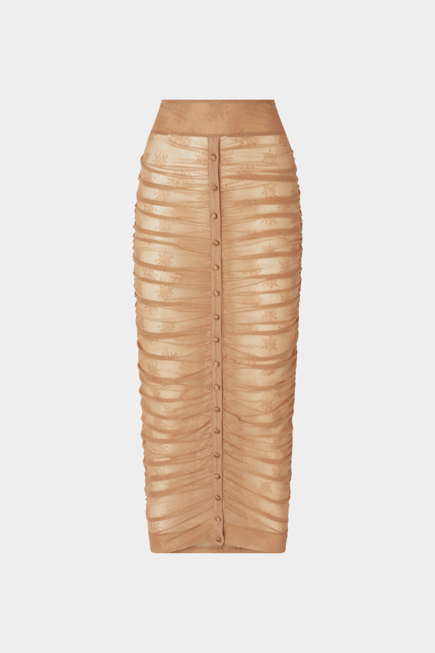 Beige Stretch Lace Longuette Skirt
