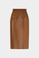 Patchwork Leather Midi Skirt In Cognac