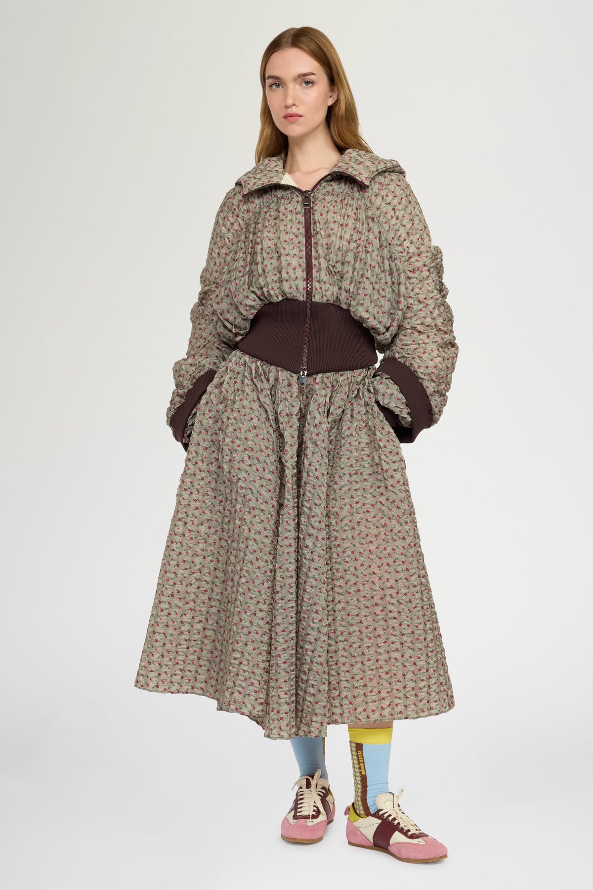 Flared Skirt in Embossed Printed Nylon