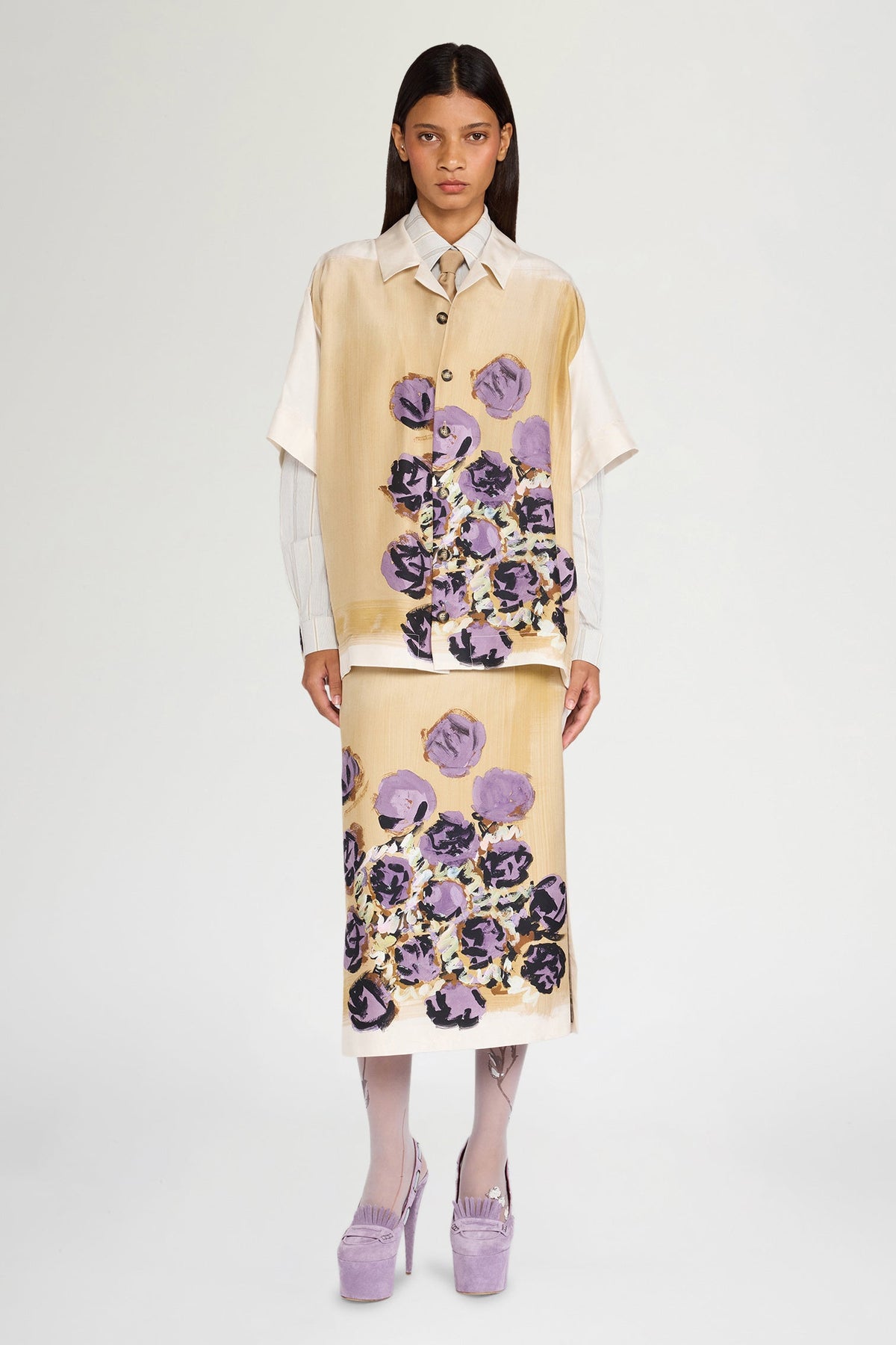 Floral Silk Pencil Skirt