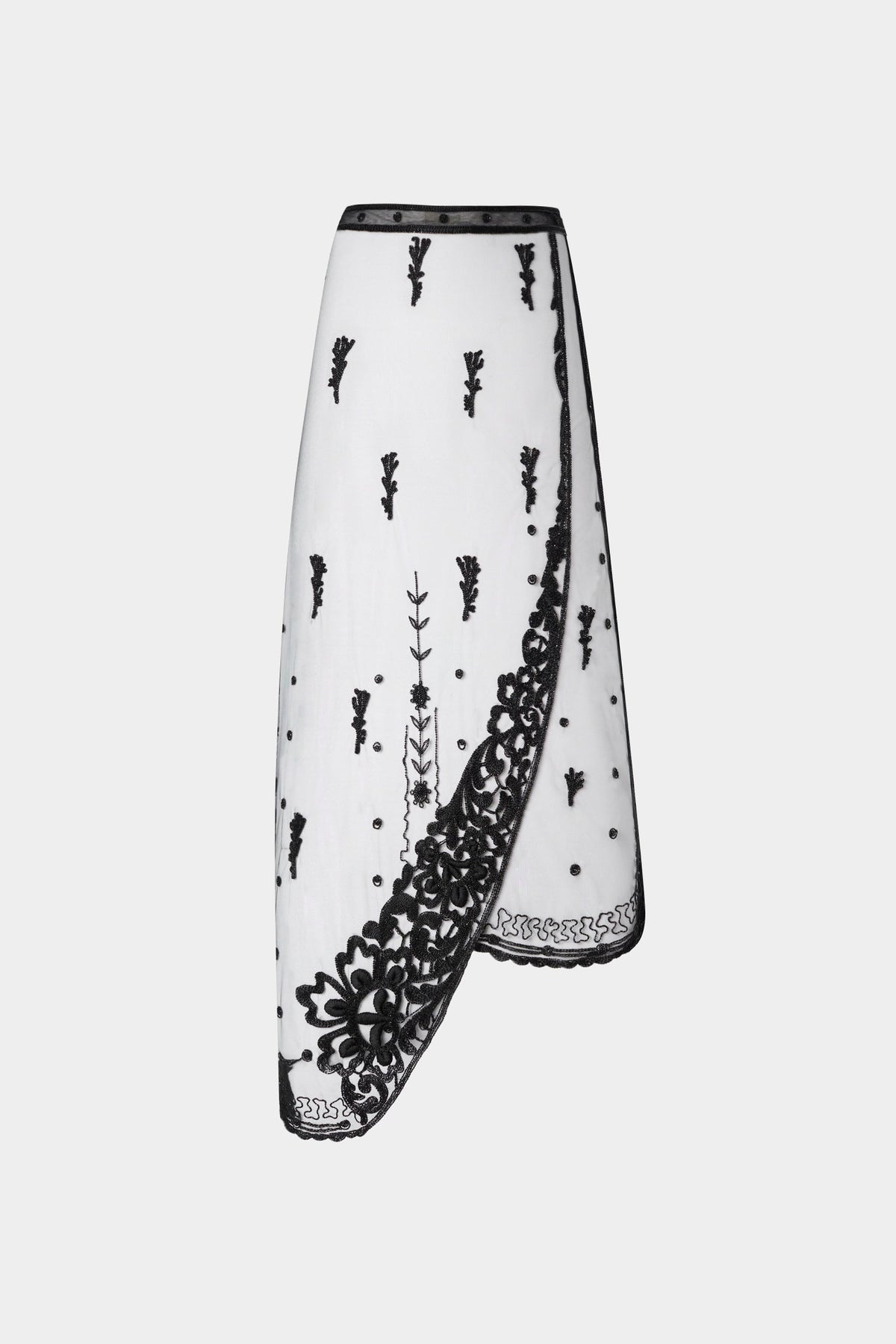 Black Embroidered Wrap Skirt