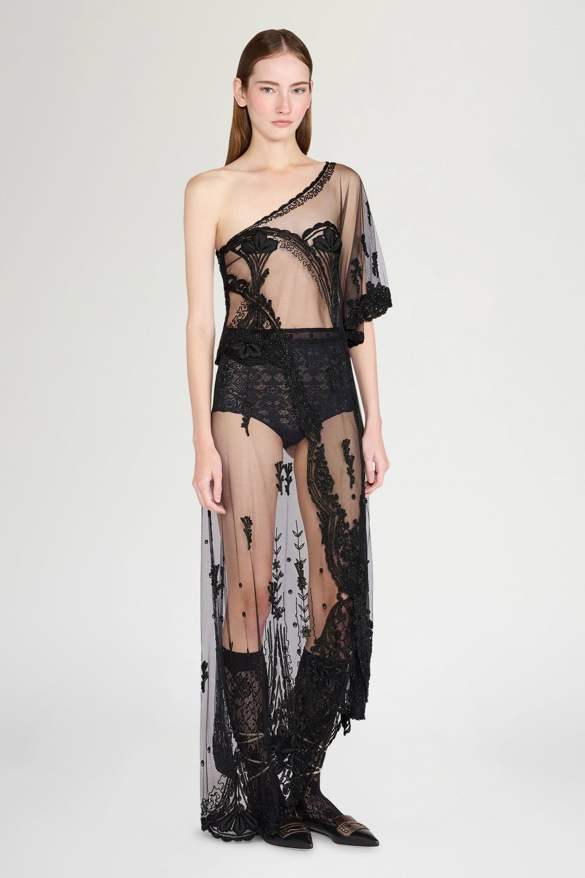 Black Embroidered Wrap Skirt