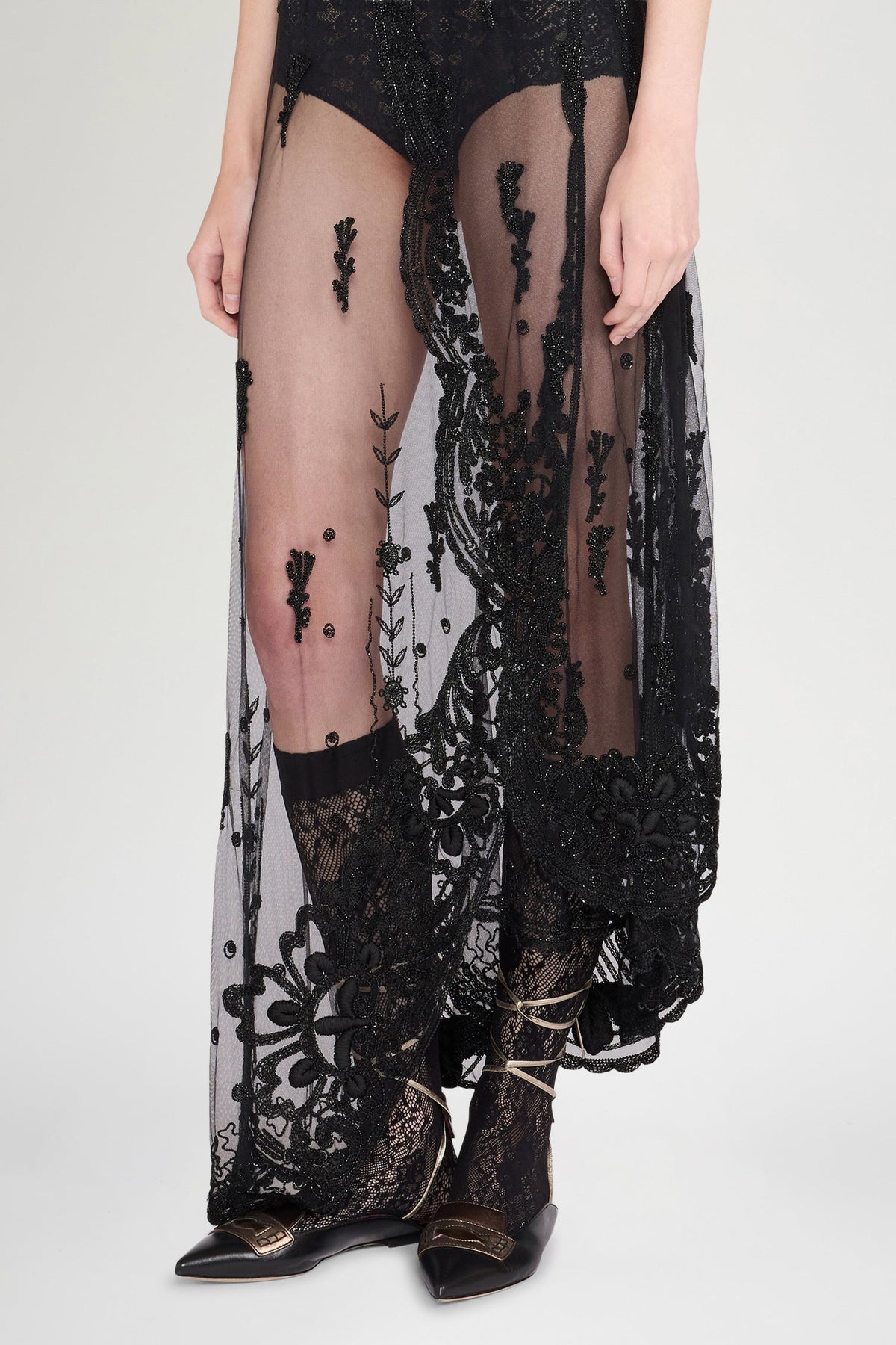 Black Embroidered Wrap Skirt
