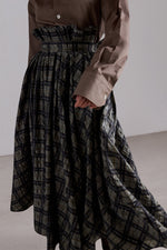 Crinkled Check Midi Skirt