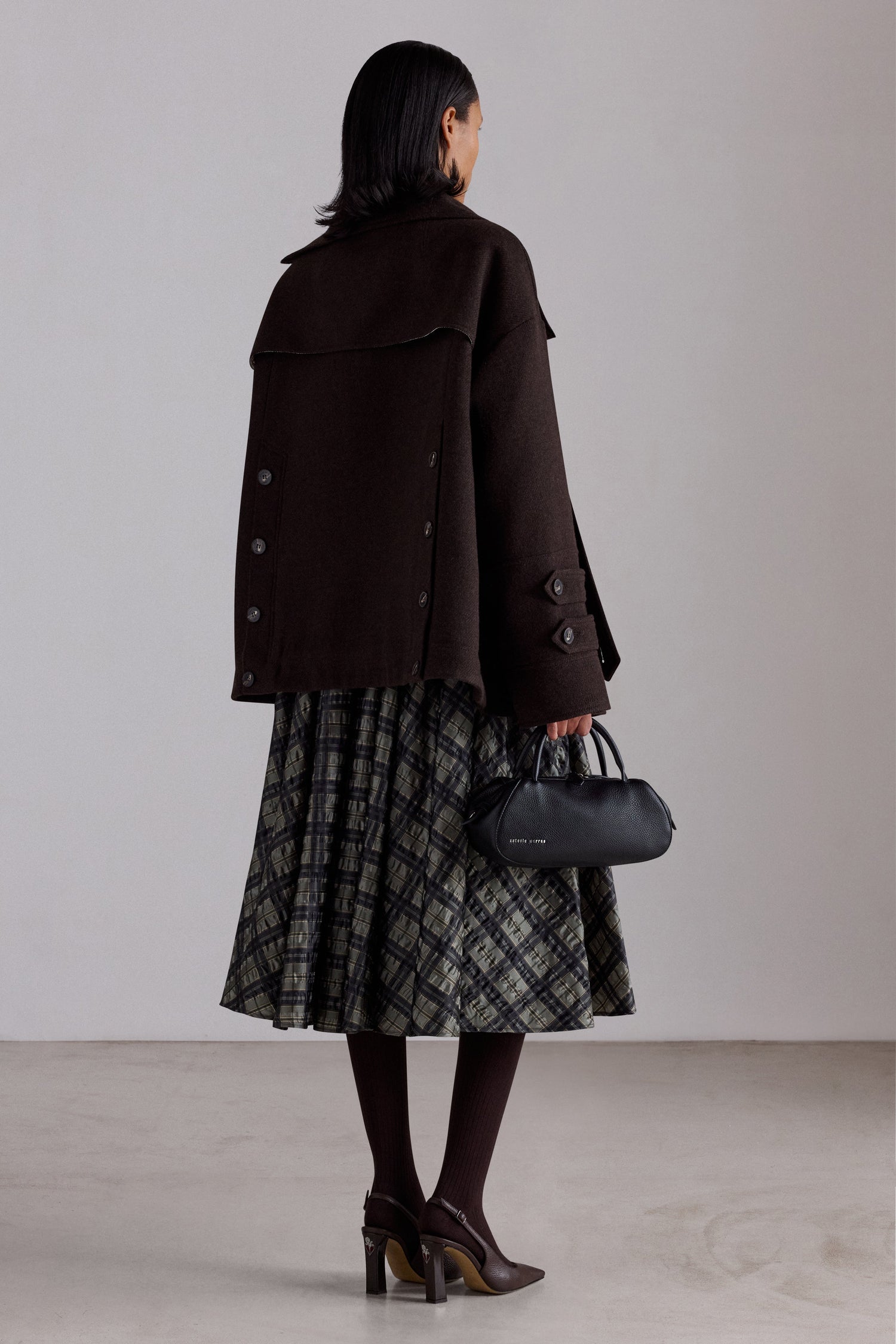 Crinkled Check Midi Skirt