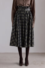 Crinkled Check Midi Skirt