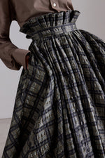 Crinkled Check Midi Skirt