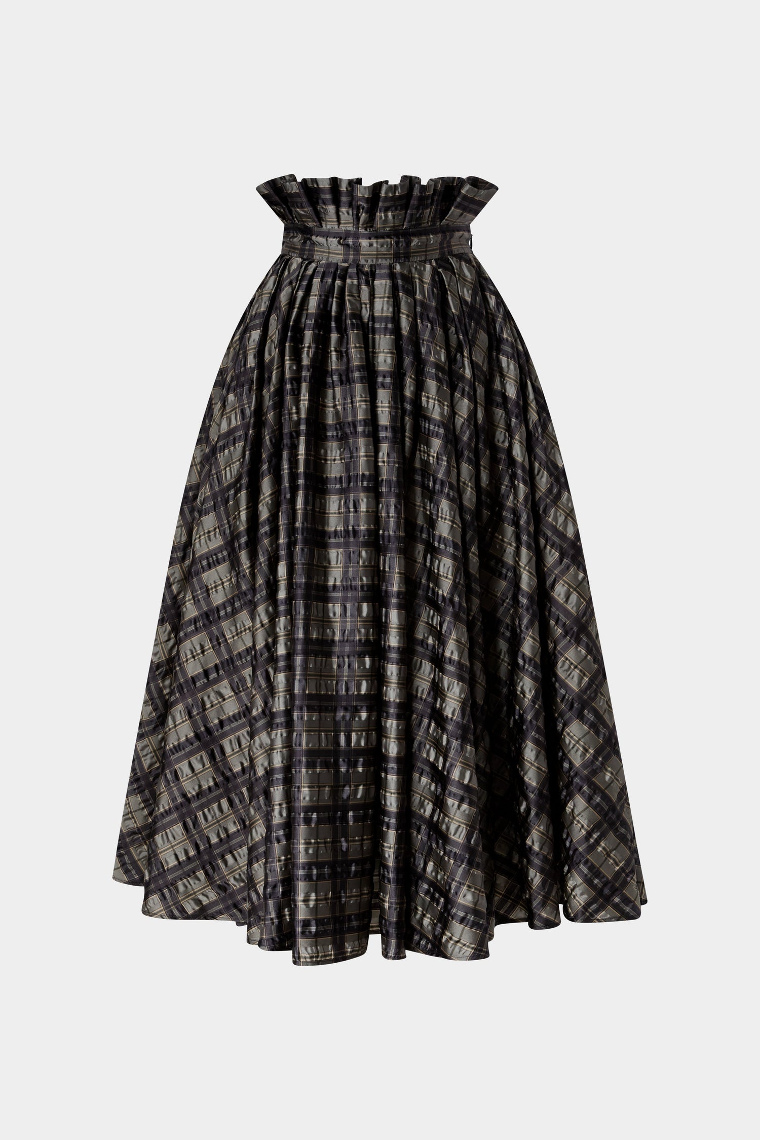 Crinkled Check Midi Skirt