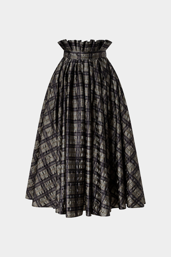 Crinkled Check Midi Skirt