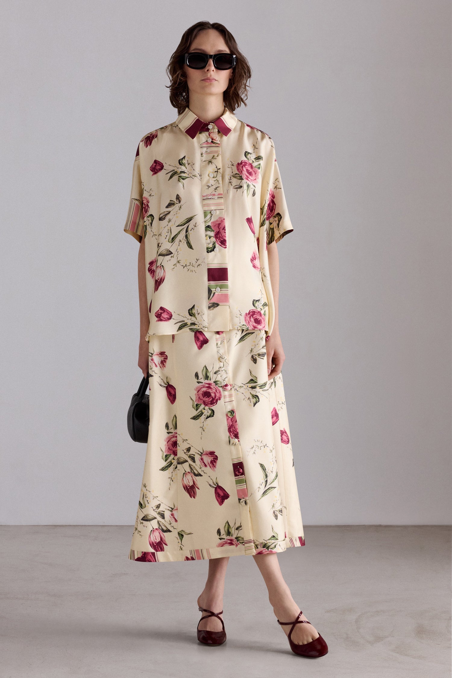Floral Silk Midi Skirt