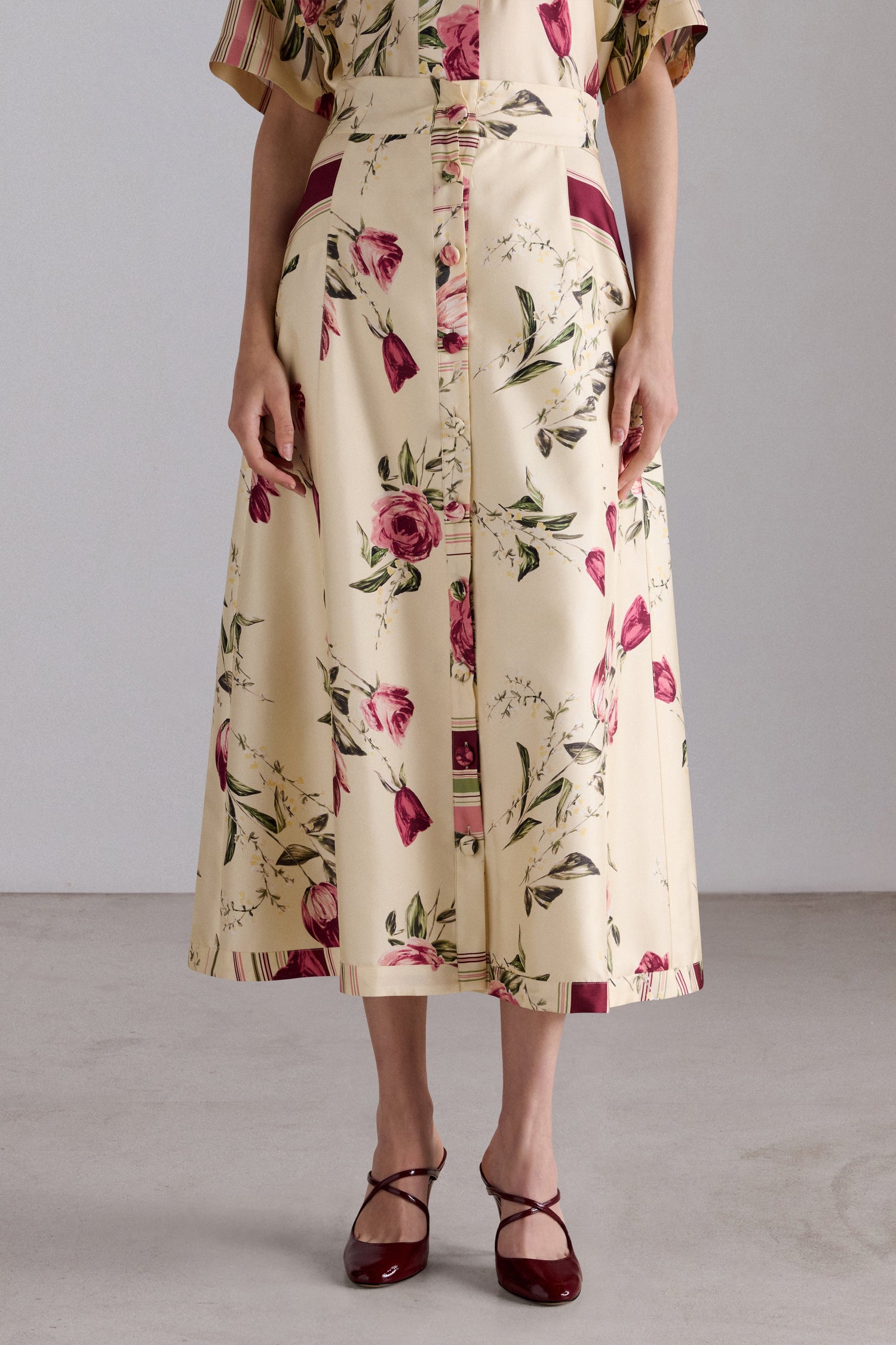 Floral Silk Midi Skirt