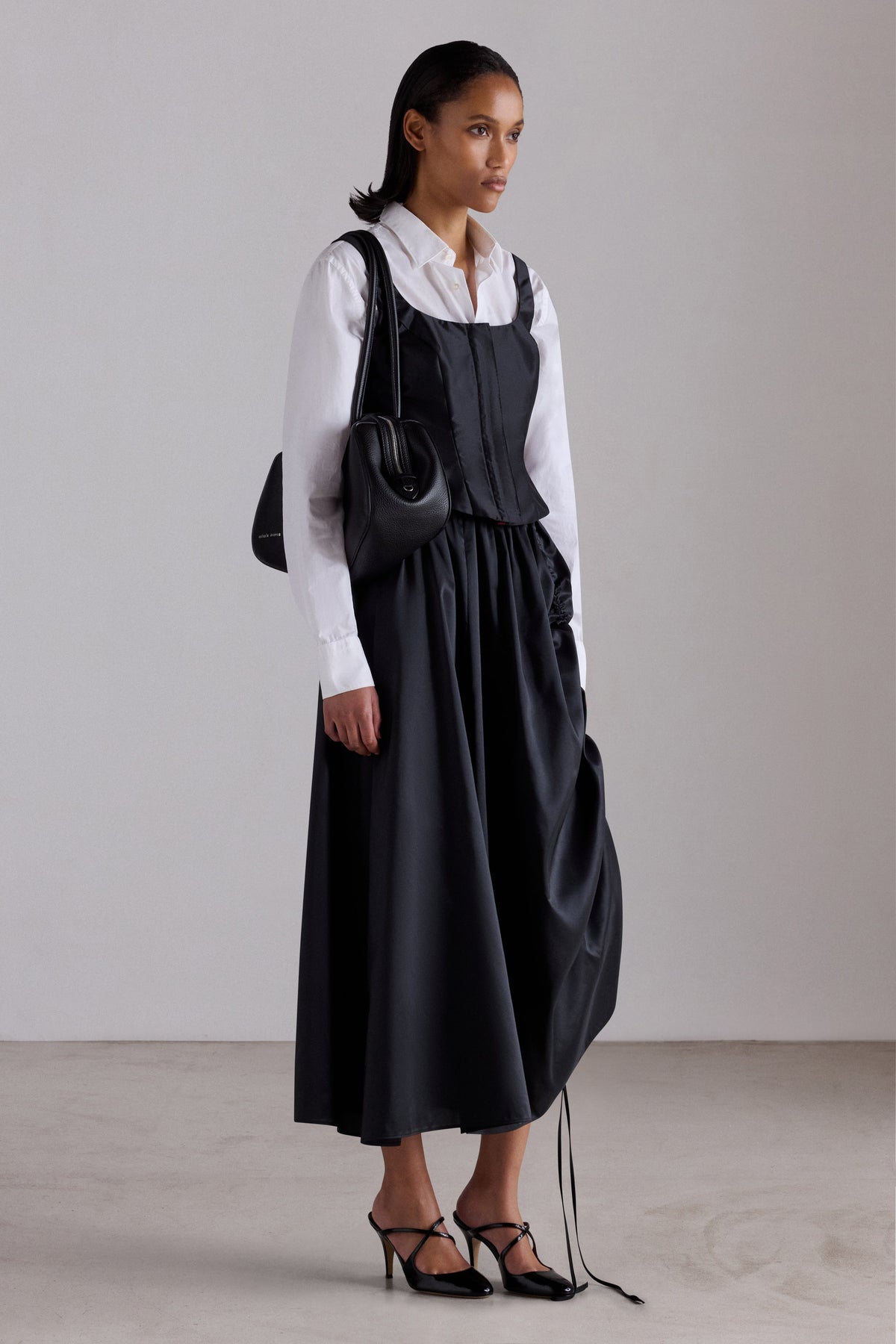 Black Ruched Taffeta Skirt