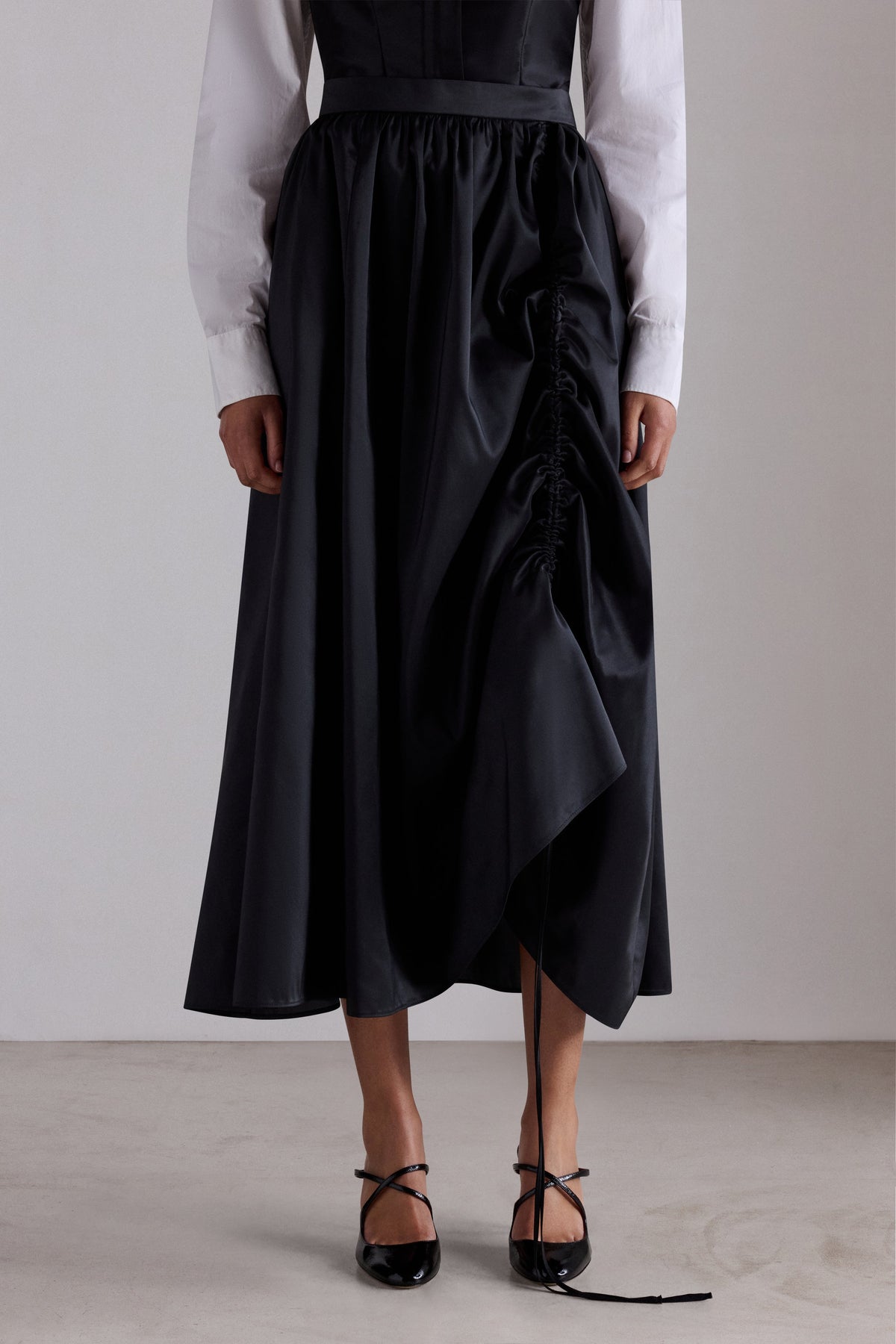 Black Ruched Taffeta Skirt