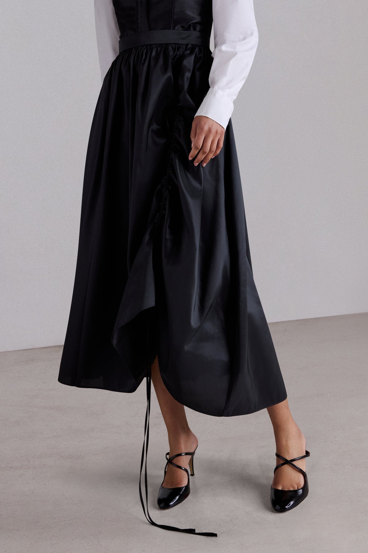 Black Ruched Taffeta Skirt