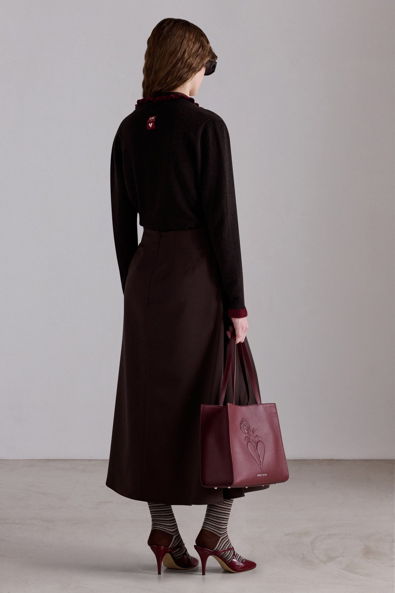 Midi Skirt with Embroidered Logo Belt