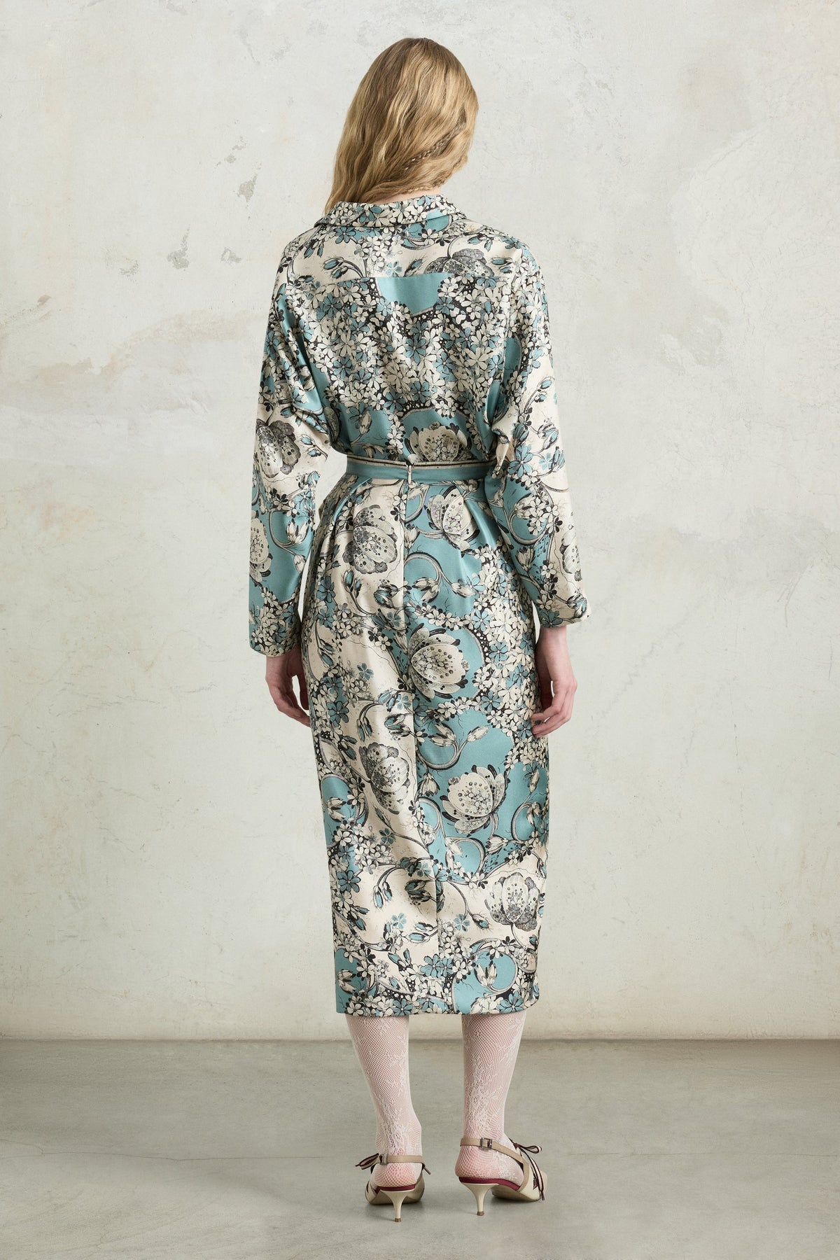 Turquoise Floral Draped Skirt
