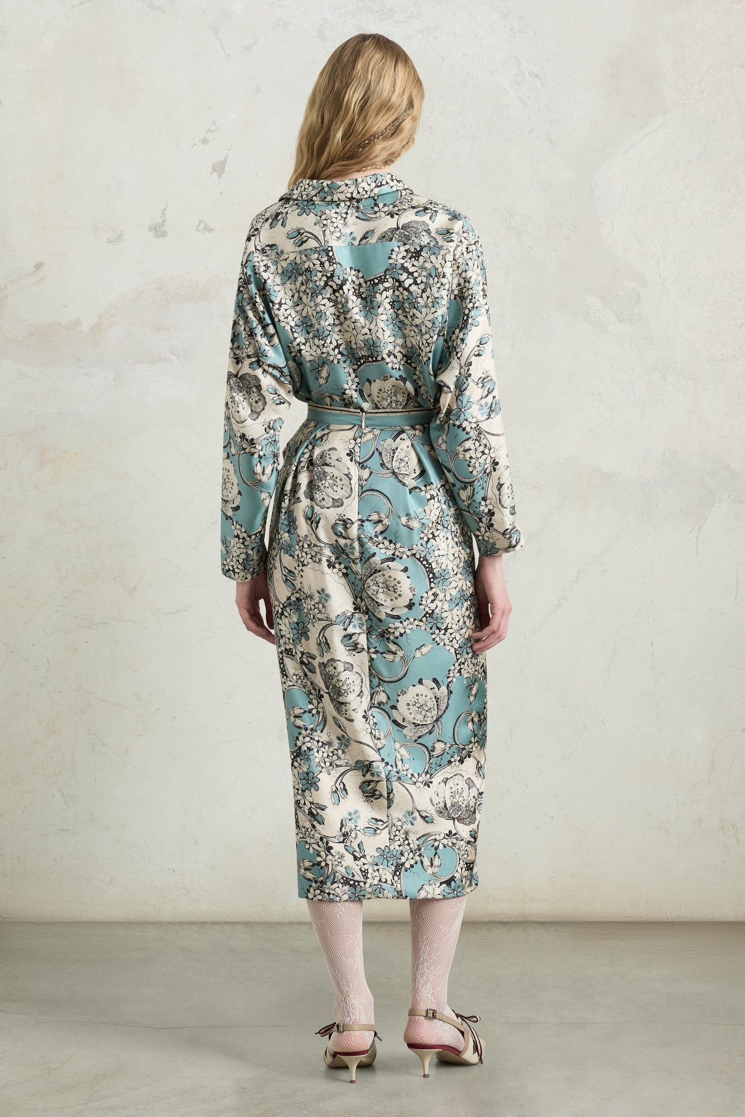 Turquoise Floral Draped Skirt