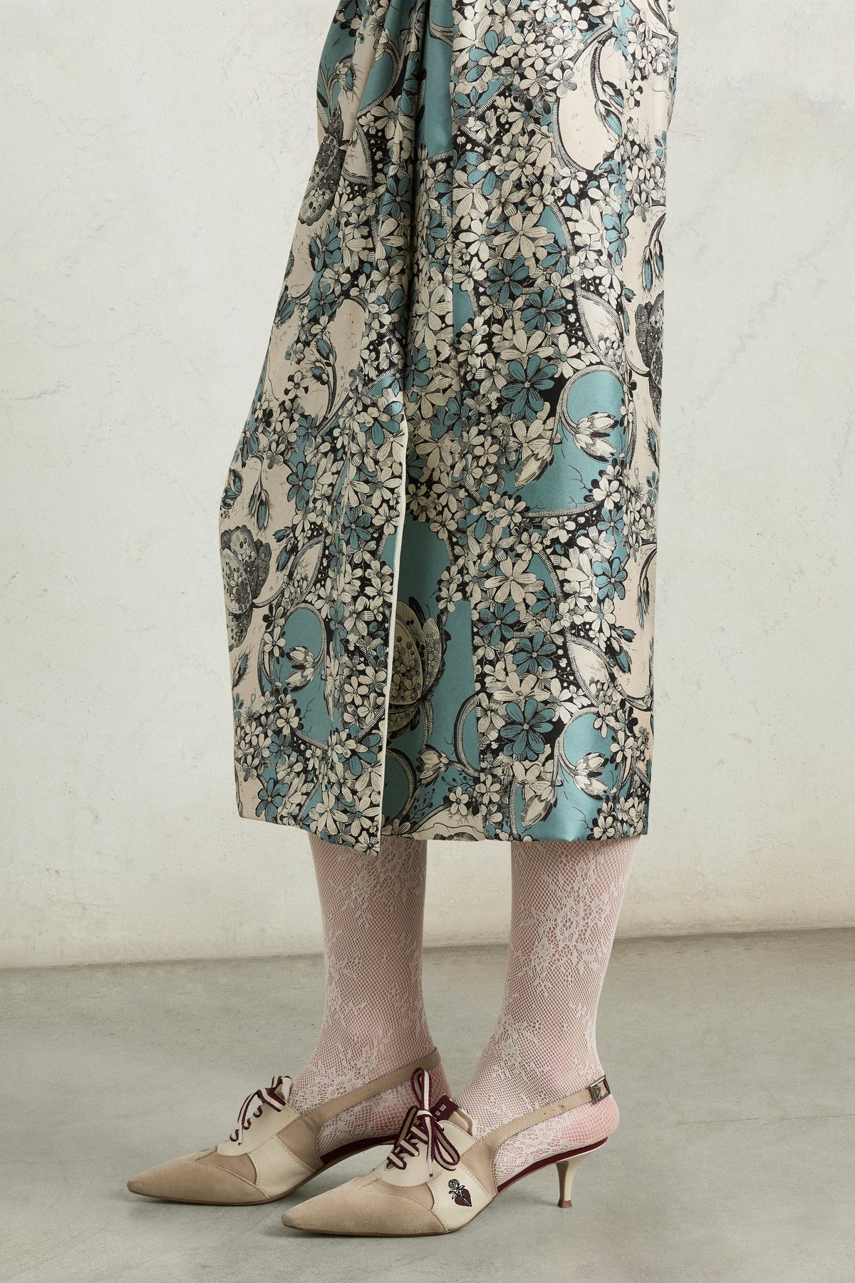 Turquoise Floral Draped Skirt