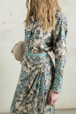 Turquoise Floral Draped Skirt