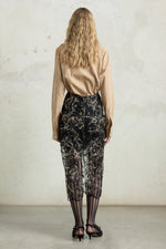 Embroidered Tulle Pencil Skirt