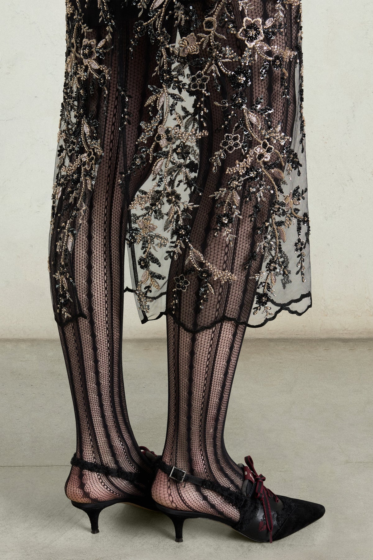 Embroidered Tulle Pencil Skirt