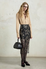 Embroidered Tulle Pencil Skirt