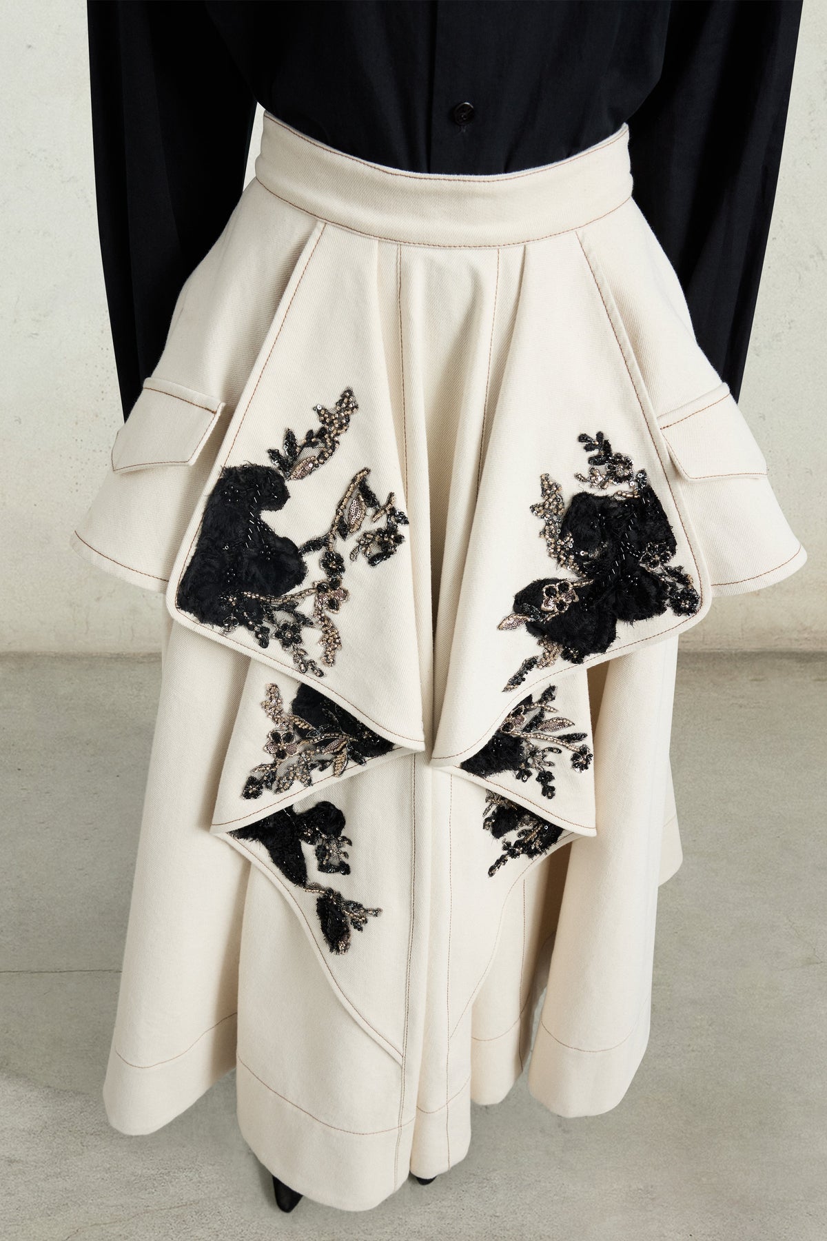 Midi Skirt with Floral Appliqués