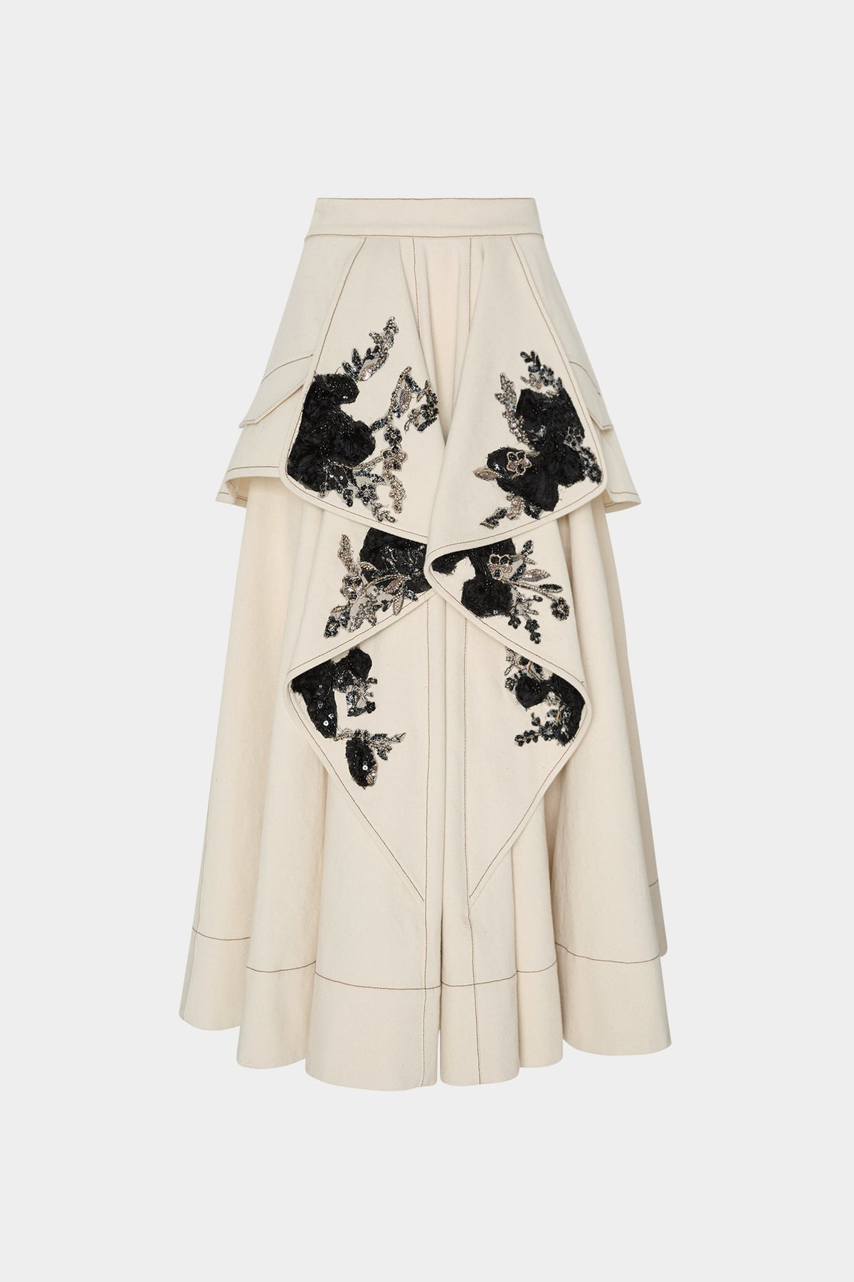 Midi Skirt with Floral Appliqués