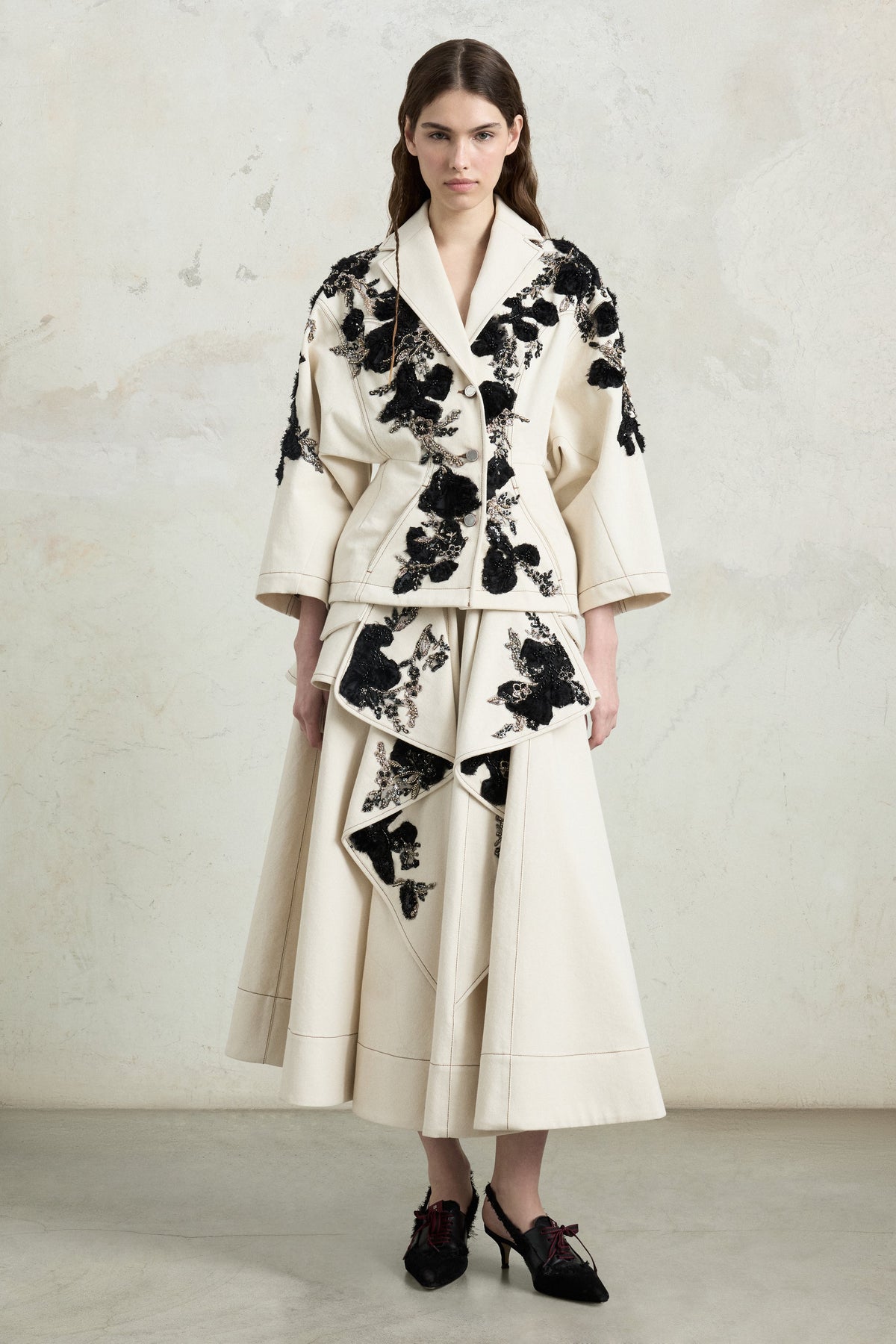 Midi Skirt with Floral Appliqués