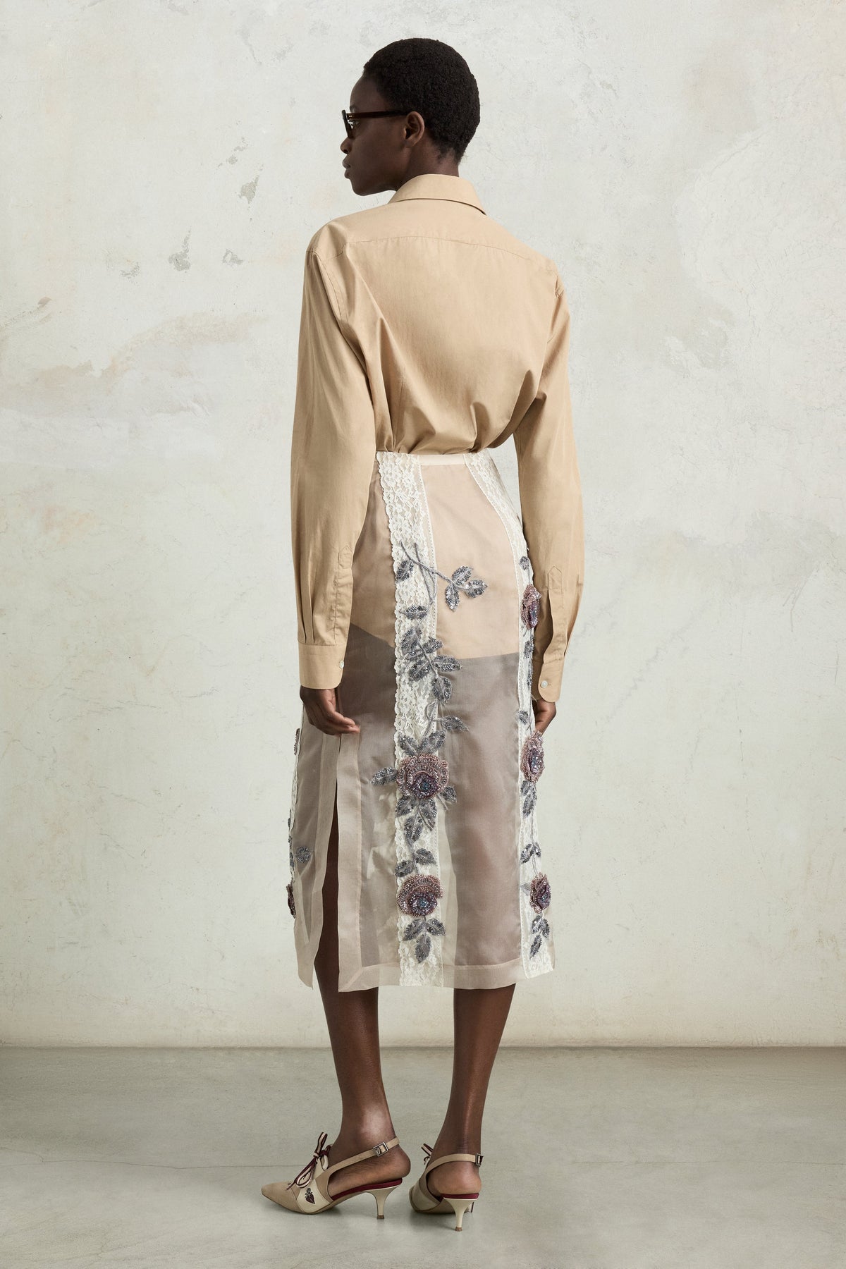 Embroidered Midi Pencil Skirt