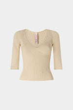 Short-sleeve ribbed top in beige