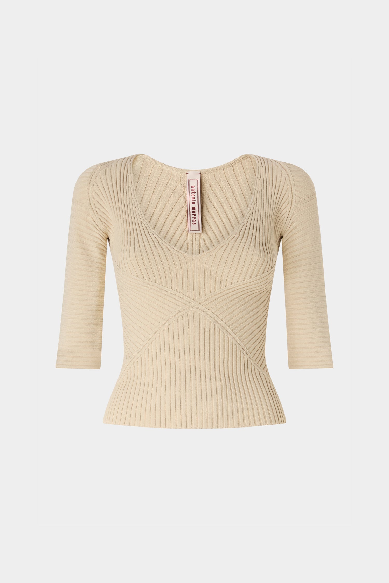 Short-sleeve ribbed top in beige
