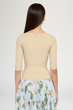 Short-sleeve ribbed top in beige