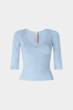 Short-Sleeve Ribbed Top in Light Blue