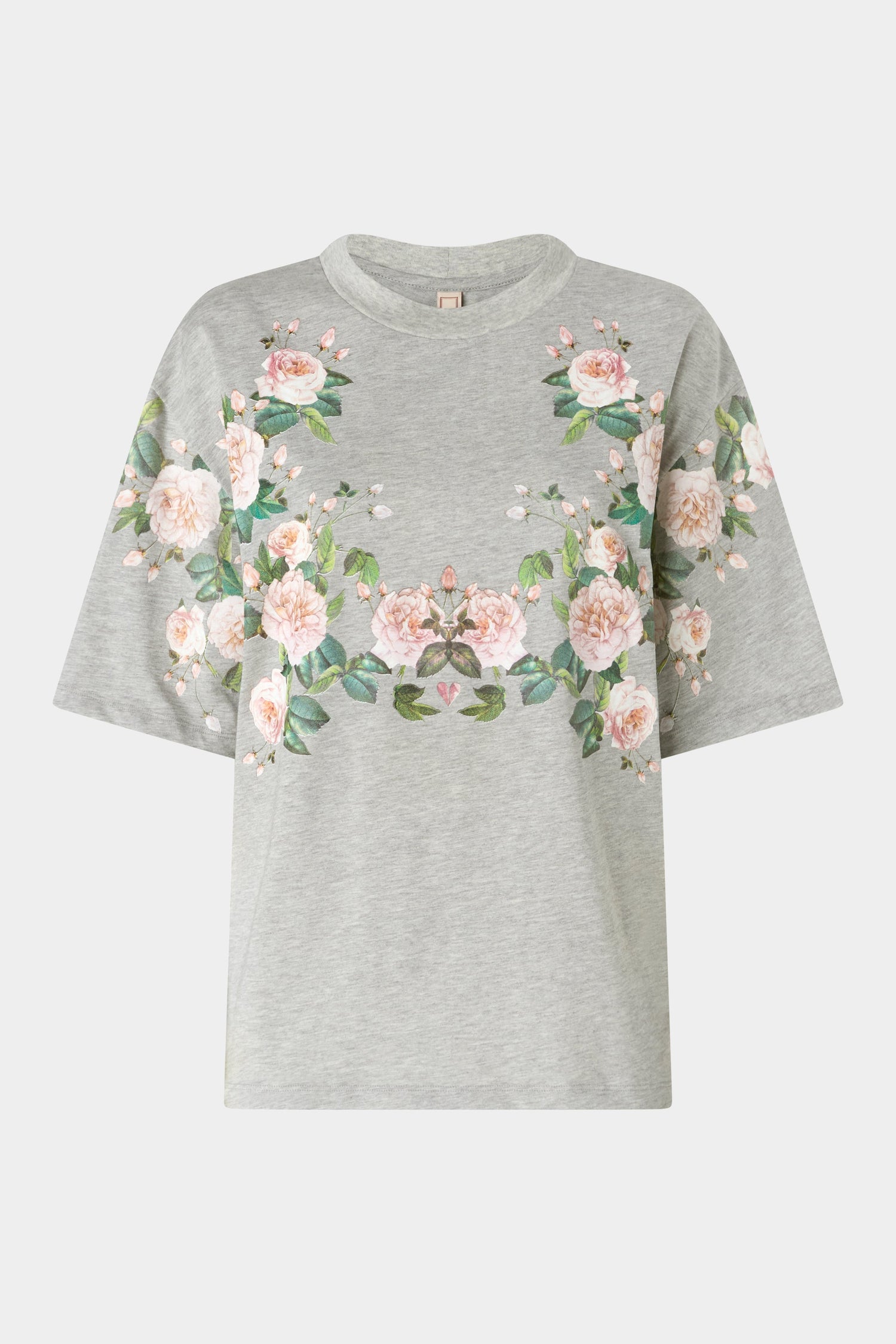 Grey Melange Floral Print T-Shirt
